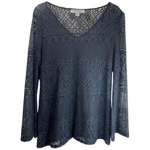 Ruff Hewn Black Lace Top Long Sleeve Size L